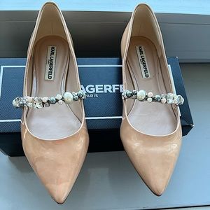NOEL EMBELLISHED PATENT LEATHER FLATS IN ALMOND with RHINESTONES